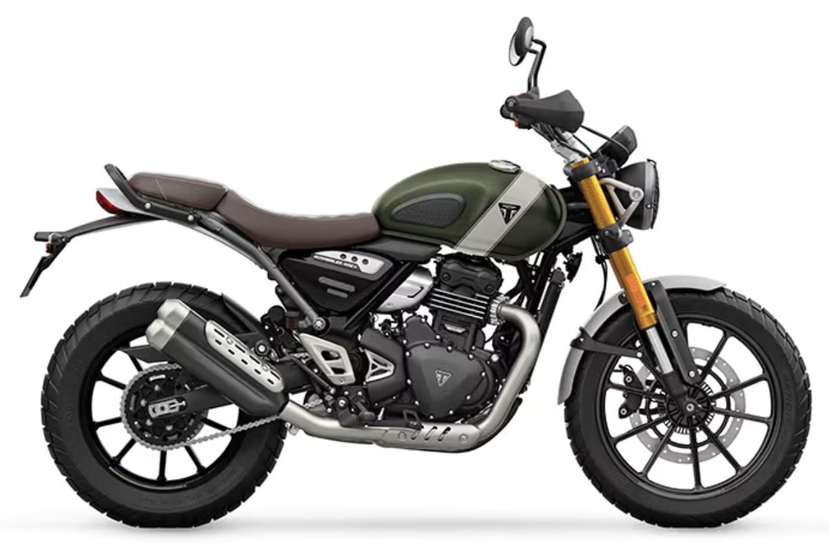 Triumph Scrambler 400 X right side profile green