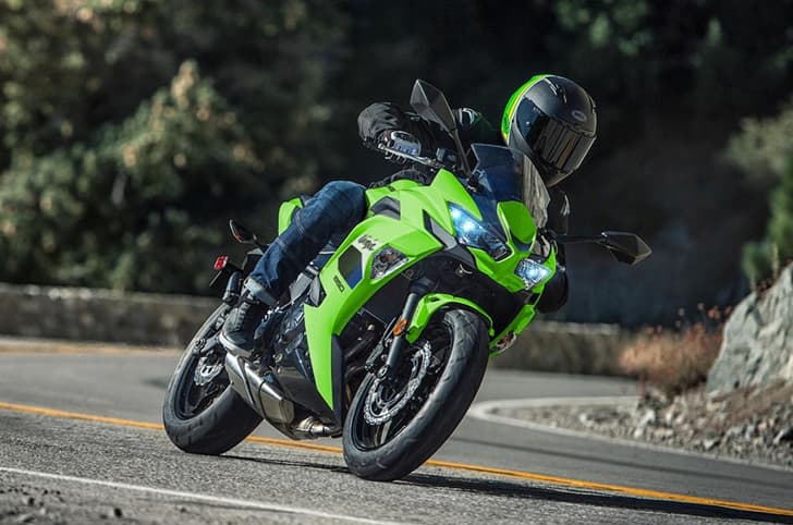 Kawasaki Ninja 650 cornering shot left side profile