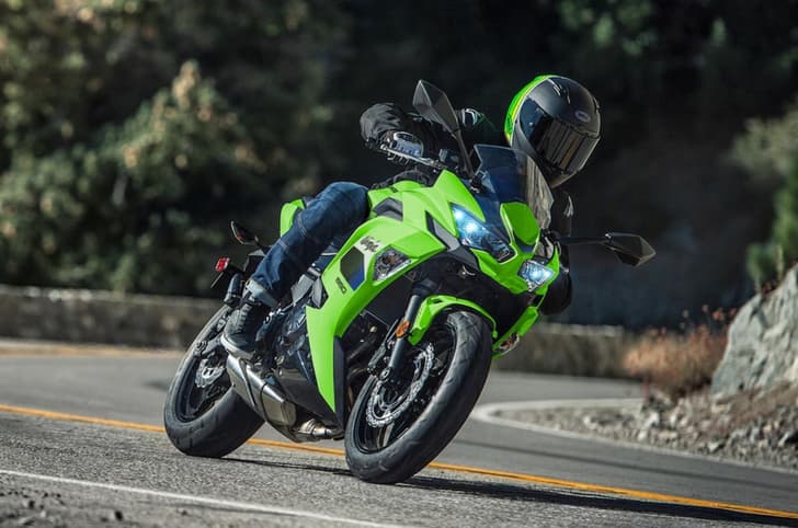 Kawasaki Ninja 650 cornering shot left side profile
