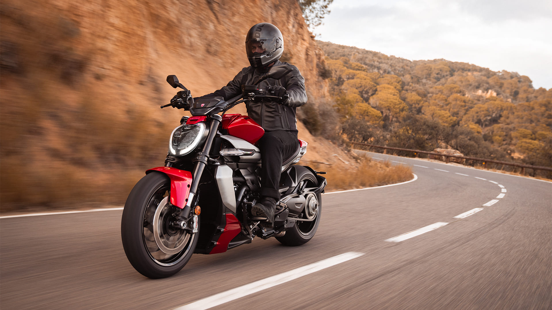 Ducati XDiavel V4 front three fourth tracking shot