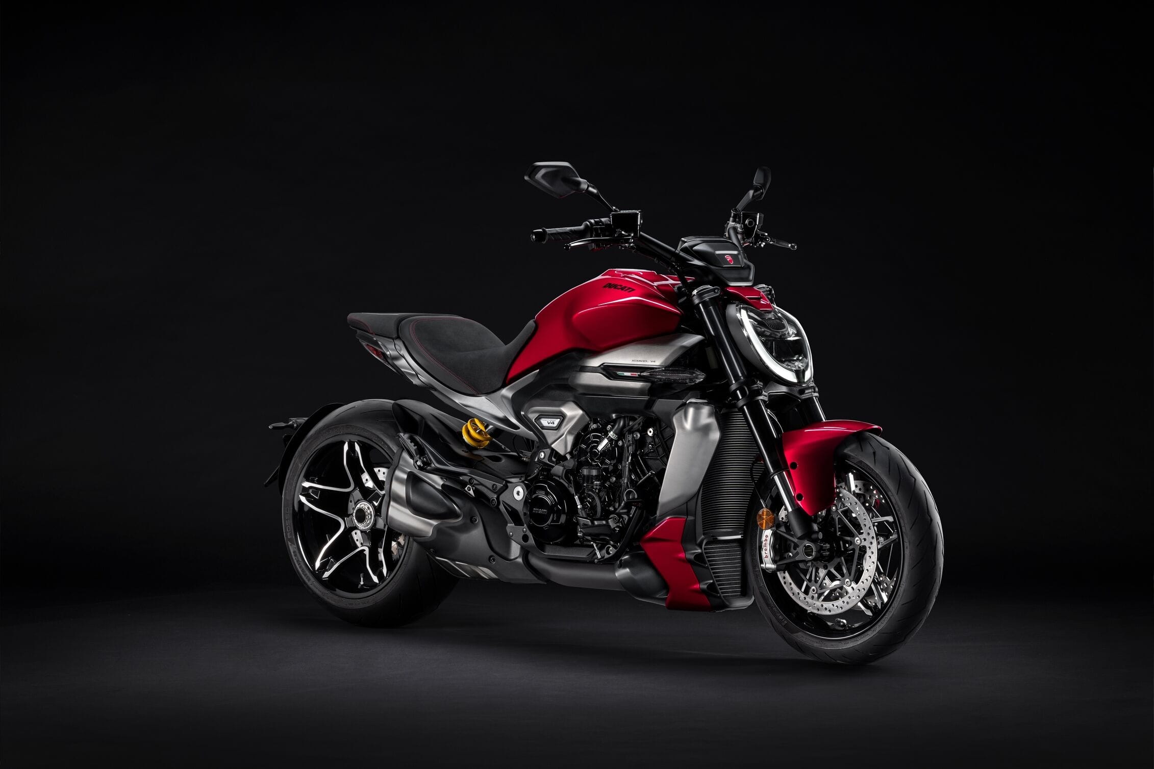 Ducati XDiavel V4 front three fourth studio shot 