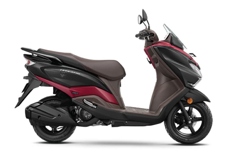 Suzuki Burgman Street black and red colour right side profile static in studio