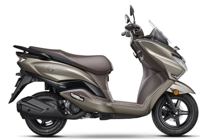 Suzuki Burgman Street beige colour right side profile static in studio