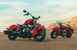 Indian Chief Vintage parked beside vintage Indian Chief in desert