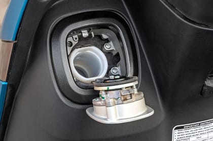Close up image of the fuel filler cap on the inside of the front apron