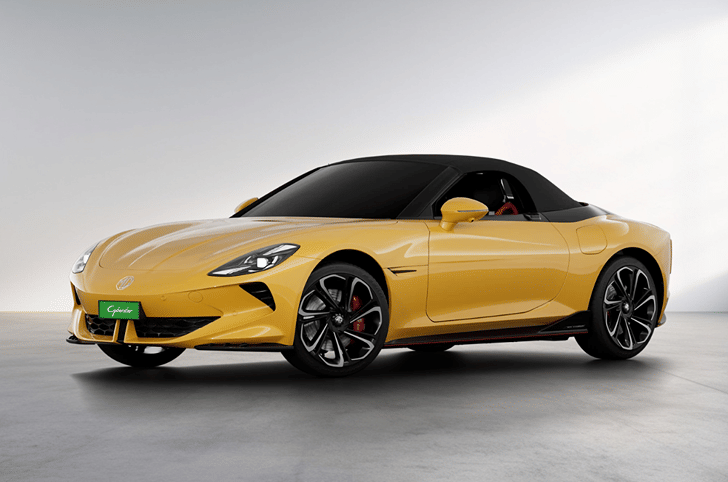 MG Cyberster in Nuclear Yellow with black roof