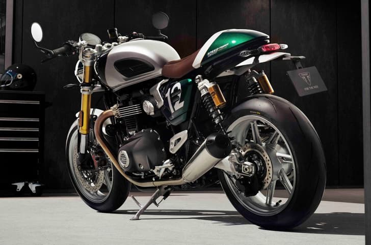 Triumph Speed Twin 1200 Cafe Racer Edition rear left side static in parking lot