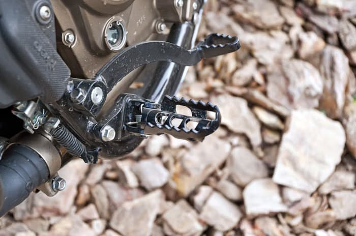 Close up of the footpegs on the Xpulse 210