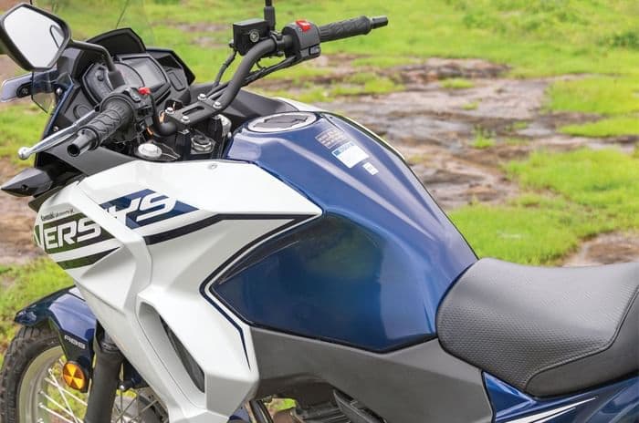 Close up of the tank on the Kawasaki Versys-X 300