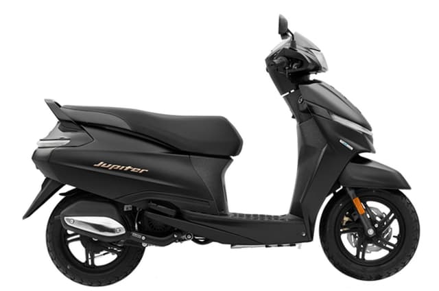 TVS Jupiter 110 black colour right side profile static in studio