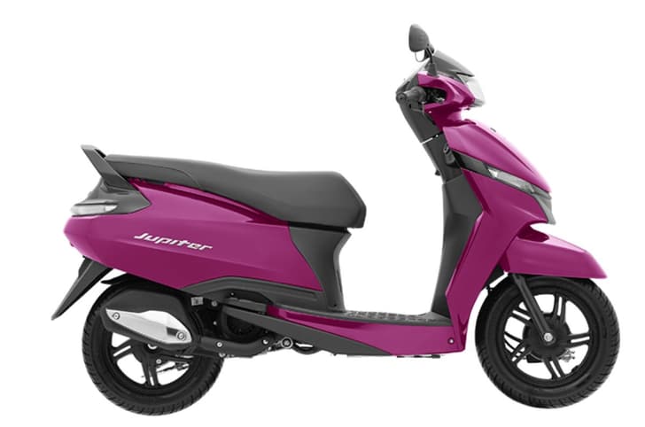 TVS Jupiter 110 purple colour right side profile static in studio