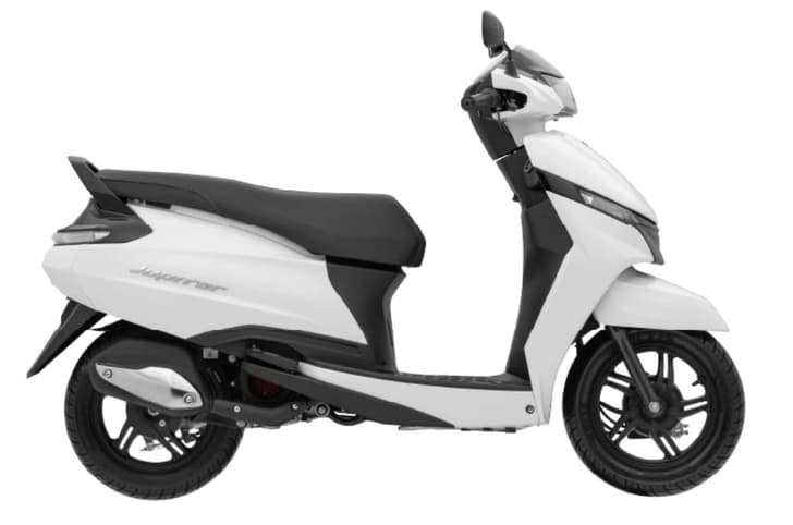 TVS Jupiter 110 white colour right side profile static in studio