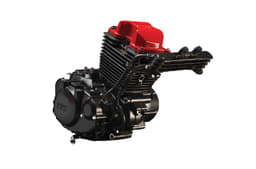 Studio image of TVS Apache RTR 200 4V engine on a white background