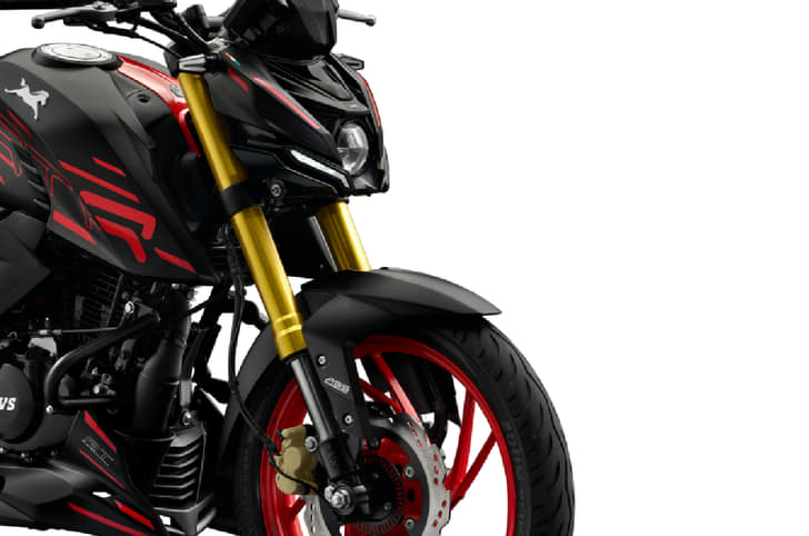 Studio image of TVS Apache RTR 200 4V front fork