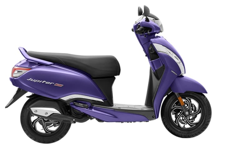 TVS Jupiter 125 violet right side profile static in studio