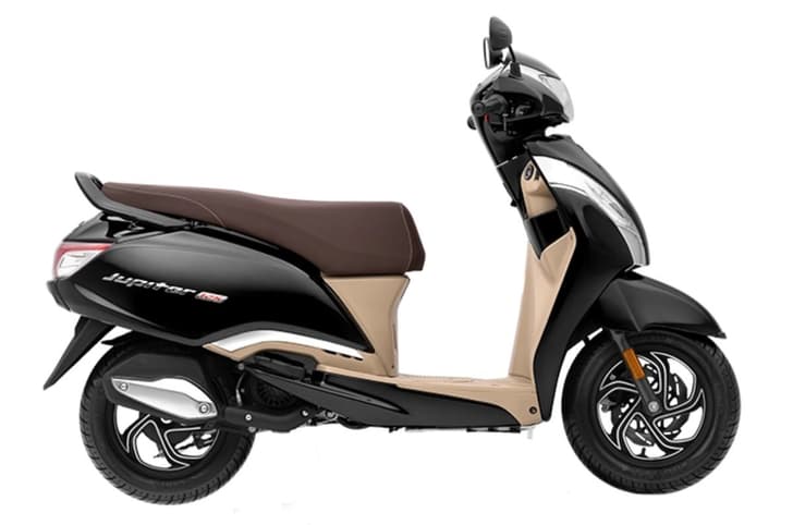 TVS Jupiter 125 black right side profile static in studio