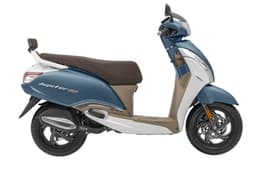 TVS Jupiter 125 blue/white right side profile static in studio