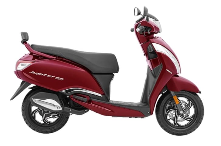 TVS Jupiter 125 red right side profile static in studio