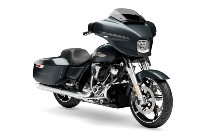 Harley-Davidson Street Glide green colour front right side static in studio