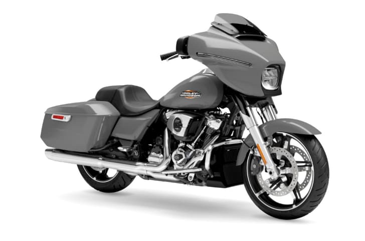 Harley-Davidson Street Glide grey colour front right side static in studio
