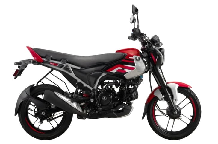 Bajaj Freedom red/silver right profile static in studio