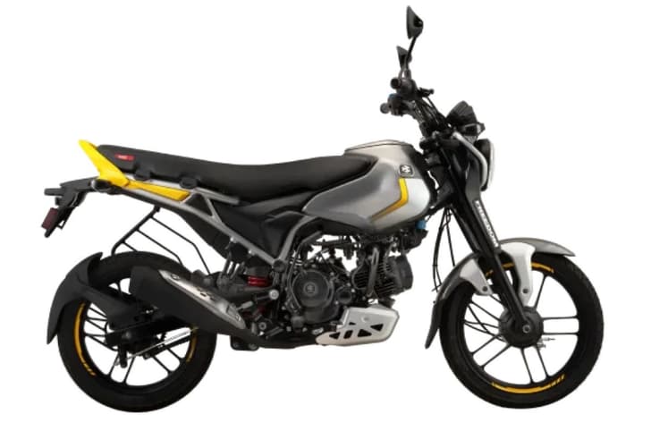 Bajaj Freedom grey/yellow right profile static in studio
