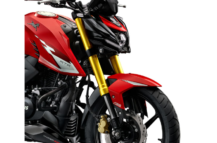 Studio image of TVS Apache RTR 160 4V front fork