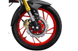 Studio image of TVS Apache RTR 160 4V front wheel on a white background