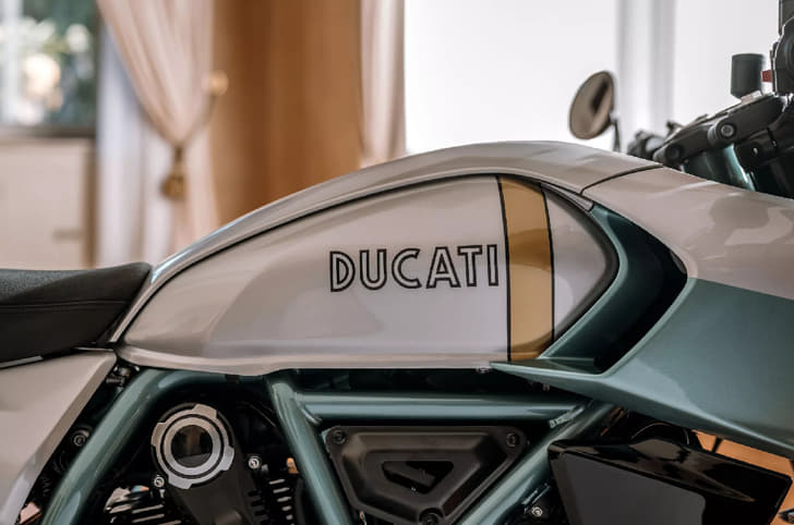 Close up of the fuel tank on the Ducati Formula 73