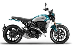 Ducati Scrambler Icon blue right side profile static in studio
