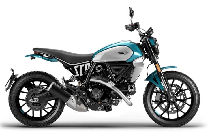Ducati Scrambler Icon blue right side profile static in studio