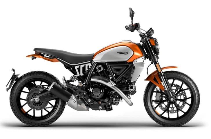 Ducati Scrambler Icon orange right side profile static in studio