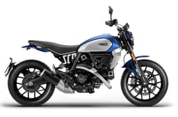 Ducati Scrambler Icon blue right side profile static in studio
