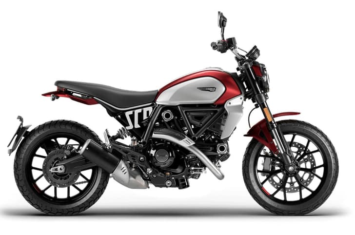 Ducati Scrambler Icon dark red right side profile static in studio