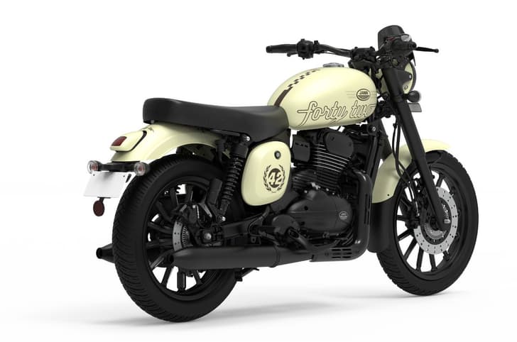 Jawa 42 Ivory white rear right side static in studio