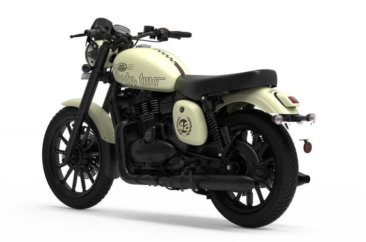 Jawa 42 Ivory white rear left side static in studio