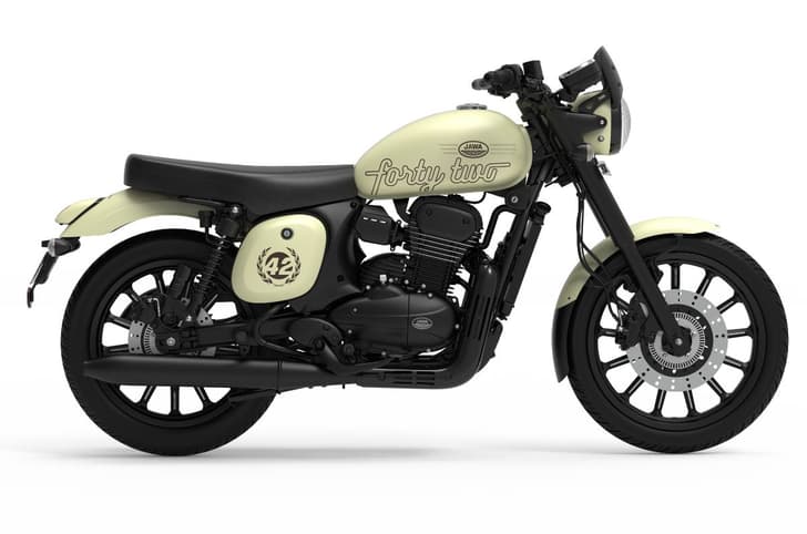 Jawa 42 Ivory white right side profile static in studio