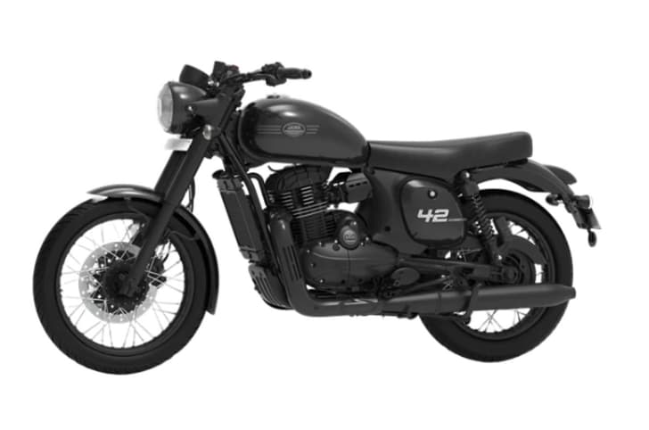 Jawa 42 front three quarter black with spoke wheels