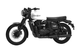 Jawa 42 front three quarter white with spoke wheels