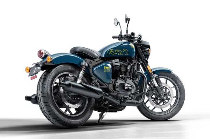 Royal Enfield Shotgun 650 blue right rear static image in studio
