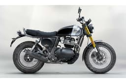 Royal Enfield Bear 650 right side profile static in studio Golden Shadow