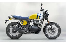 Royal Enfield Bear 650 right side profile static in studio Wild Honey