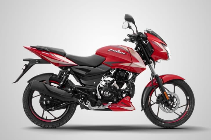 Side studio profile of the  Bajaj Pulsar 125 Racing Red Tan Beige