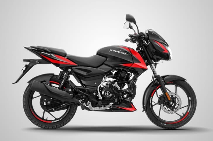 Side studio profile of the Bajaj Pulsar 125 Black Racing Red