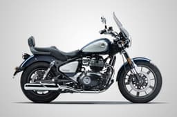 Side studio profile of Royal Enfield Super Meteor 650 Celestial Blue
