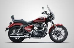 Side studio profile of Royal Enfield Super Meteor 650 Celestial Red