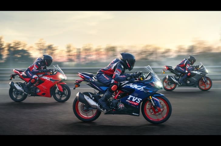 TVS Apache RR 310 All three colours panning shot on track.