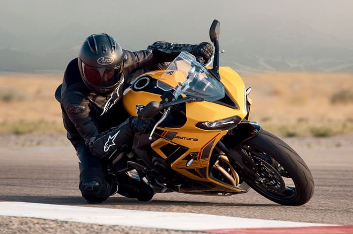 Triumph Daytona 660 right cornering shot