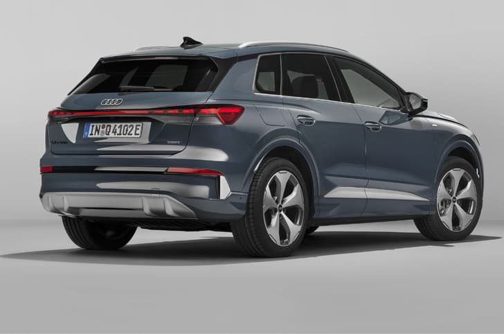 Audi Q4 e-tron SUV facelift rear quarter static