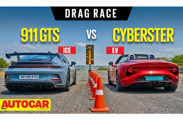 Porsche 911 GTS vs MG Cyberster drag race video 